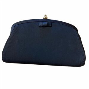 Vintage Black Clutch Gold Hardware Satin Feel